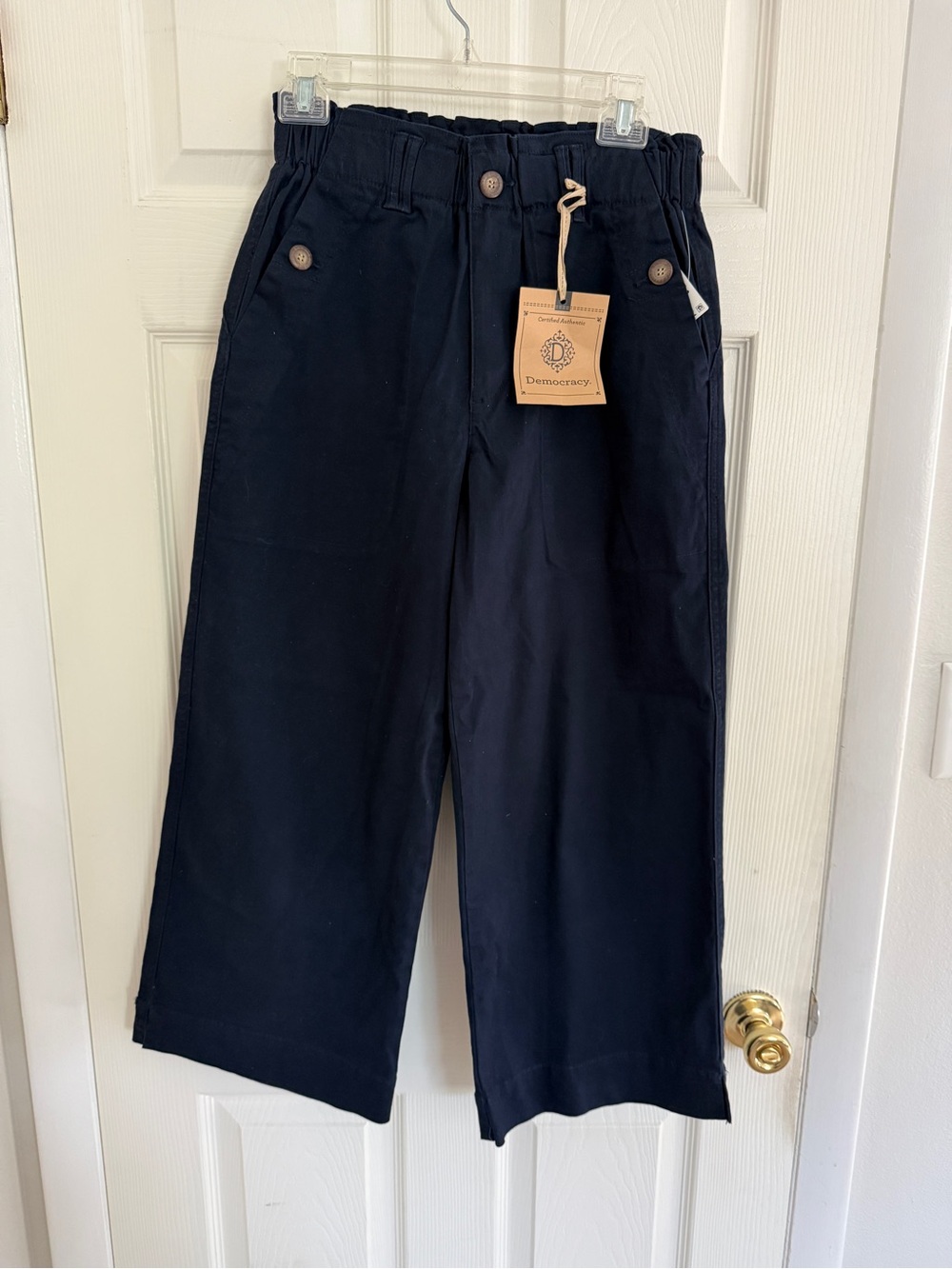 Democracy Navy Wide-Leg Cropped Cotton Pants women